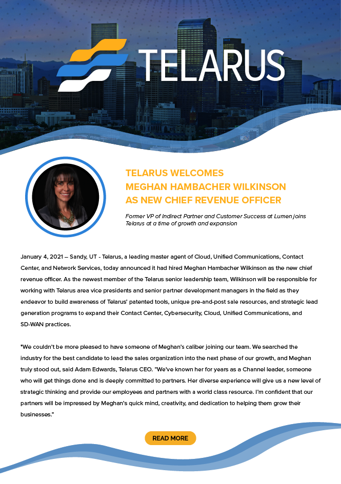 TELARUS WELCOMES MEGHAN HAMBACHER WILKINSON AS NEW CHIEF REVENUE OFFICER